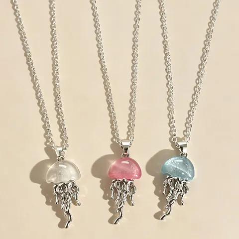 Collana con Ciondolo a Medusa Fresca Orecchini Lega di Zinco Resina Trasparente Oceano Stile Estivo Gioielli di Moda Regalo per Donne