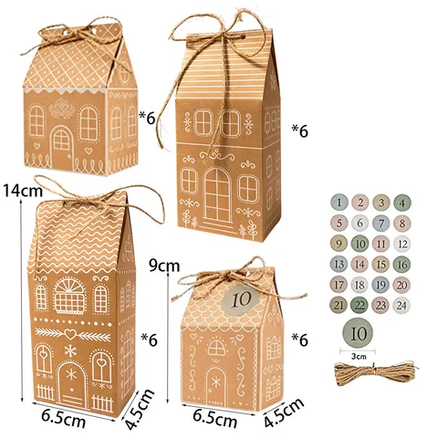 Emballage Cadeau en Papier de Maison de Pain d'Epices de Noël Calendrier de l'Avent Support de Bonbons Avec Numéros et Ficelle
