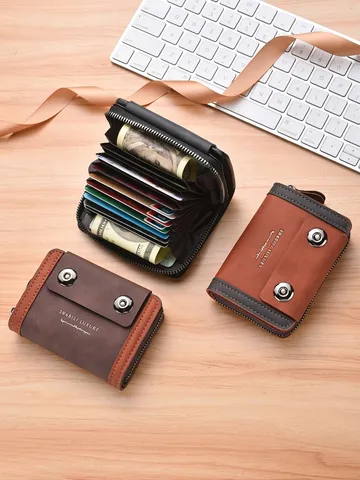 Portacarte a Fisarmonica da Uomo d'Affari Vintage Doppia Chiusura Magnetica Astuccio per Carte Moda Minimalista Portafoglio