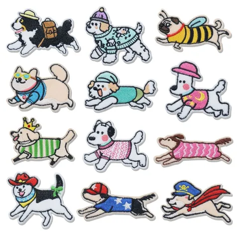 Cute Cartoon Puppy Embroidery Patches Iron On Applique DIY Clothing Bag Hat Repair Decorative Decal