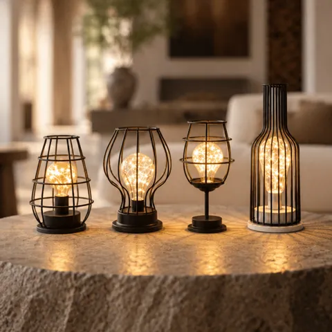 Nordic Creative Iron LED Decorative Lamp Wine Bottle Glass Shape Night Light Battery Powered Desk Table Lamp For Bar Hotel Christmas Decor