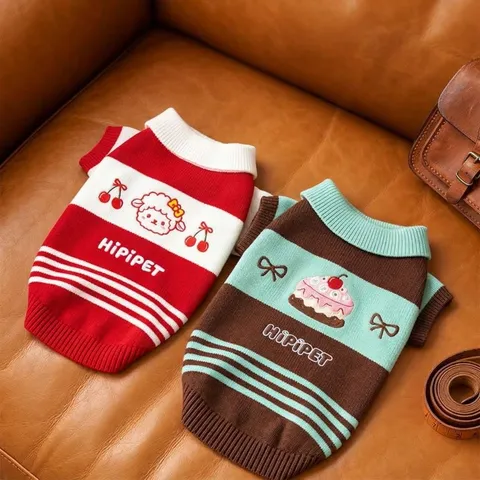 Suéter para Perro de Mascota Otoño Invierno Tejido Cálido Retro Cuello Polo Lindo Bordado Cachorro Gato Ropa