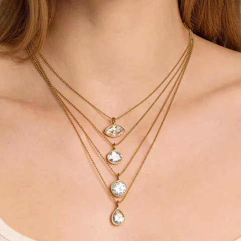 Minimalist Stainless Steel Zirconia Pendant Necklace For Women PVD Gold Plated Bead Chain Geometric Jewelry Waterproof Tarnish Resistant