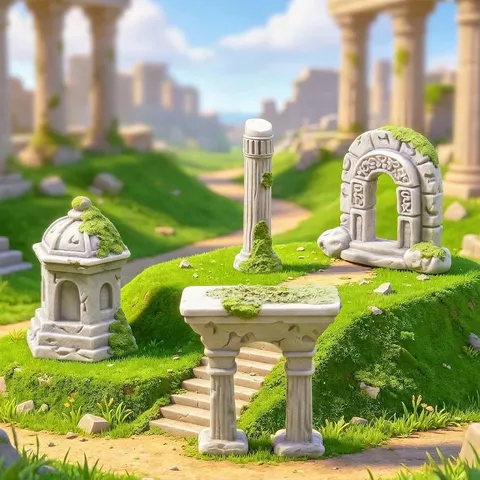 Resina Micro Paisaje Ruinas Europeas Columnas Romanas Arquitectura Antigua Musgosa Mini Estatuas DIY Decoración Terrario