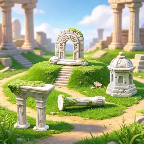 Resina Micro Paisaje Ruinas Europeas Columnas Romanas Arquitectura Antigua Musgosa Mini Estatuas DIY Decoración Terrario