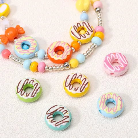 Colorful Donut Acrylic Loose Beads For DIY Jewelry Making Accessories Bracelet Phone Chain Decoration Craft Materials