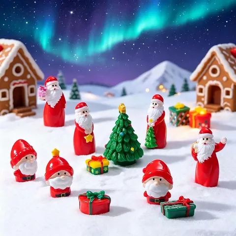 Miniature Santa Claus Resin Figurine Christmas Snow Landscape DIY Micro Decoration Cute Desktop Ornament Festive Gift