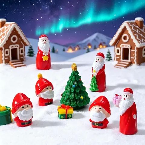 Miniature Santa Claus Resin Figurine Christmas Snow Landscape DIY Micro Decoration Cute Desktop Ornament Festive Gift