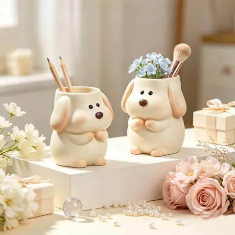 3D Cute Puppy Dog Silicone Mold For DIY Flower Pot Pen Holder Aromatherapy Candle Making Handmade Resin Plaster Craft Tool