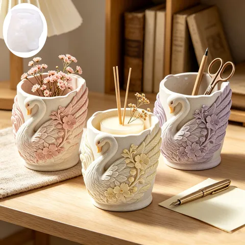 Stampo in Silicone per Vaso da Fiori in Rilievo di Cigno 3D Fai da Te Strumento per la Creazione di Vasi per Animali Floreali Candele Sapone Decorazioni per la Casa