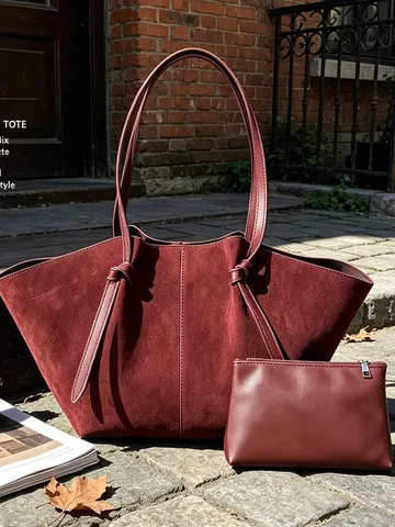 Τσάντα Tote Μεγάλης Χωρητικότητας Γυναικεία PU Suede Casual Travel Shoulder Bag Stylish Handbag Underarm Bag With Pouch