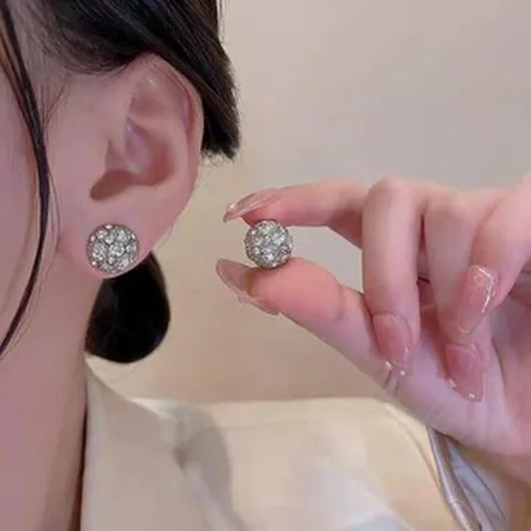 Luxus Kupfer Strass Magnetische Kugel Ohrstecker Mit 925 Sterlingsilber Ohrstecker-Stift Mode Schmuck Für Damen
