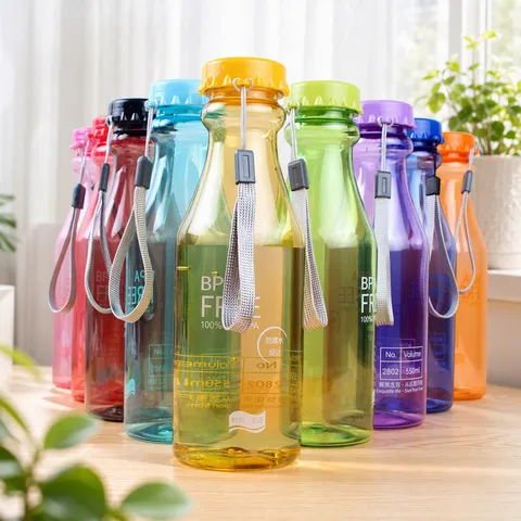Portable Transparent Plastic Water Bottle Candy Color Sealed Sports Drinkware Leakproof Travel Gym Cup
