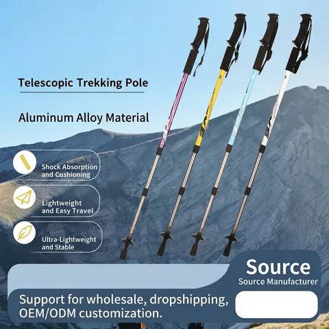 Aluminum Alloy Telescopic Hiking Pole Outdoor Adjustable Straight Handle Shock Absorbing Trekking Pole Hiking Equipment