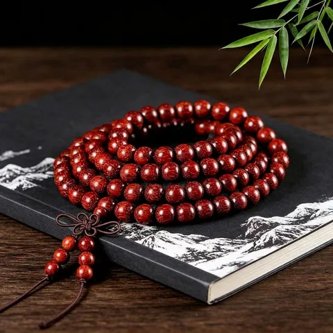 Natürliches Blutholz 108 Gebetsperlen Armband Sambia Blut-Sandelholz Mehrschichtiges Mala Meditation Armband Unisex Holzschmuck
