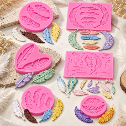 Feather Leaf Silicone Cake Mold Fondant Chocolate Decorating Tool DIY Kitchen Baking Accessory Round Shape Novelty