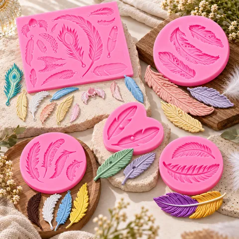 Feather Leaf Silicone Cake Mold Fondant Chocolate Decorating Tool DIY Kitchen Baking Accessory Round Shape Novelty