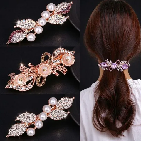 Molletta Per Capelli Fiore Fiocco In Lega Con Künstliche Perle E Strass Elegante Fermaglio A Molla Coda Di Cavallo Donna