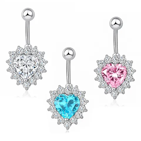 Double Heart Belly Piercing Navel Ring Stainless Steel Cubic Zirconia Romantic Fashion Body Jewelry Accessory