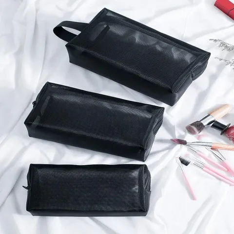Nylon Mesh Makeup Bag Toiletry Storage Organizer Travel Cosmetic Pouch Breathable Lightweight Zipper Portable For Women