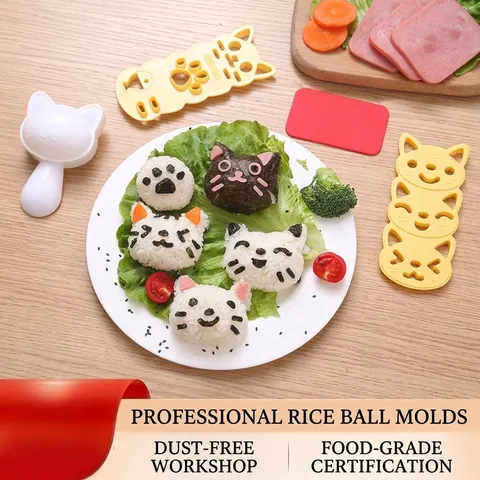 DIY Gatto di Cartone Animato Stampo per Polpette di Riso Set Plastica Carino Forma Animale Sushi Maker Bento Cottura Utensili da Cucina Per Bambini