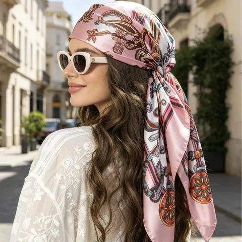 Seidiger Satin Quadratischer Schal Paisley Print Vintage Barock Muster Mode Kopftuch Hijab Schal Accessoire Für Frauen Elegant