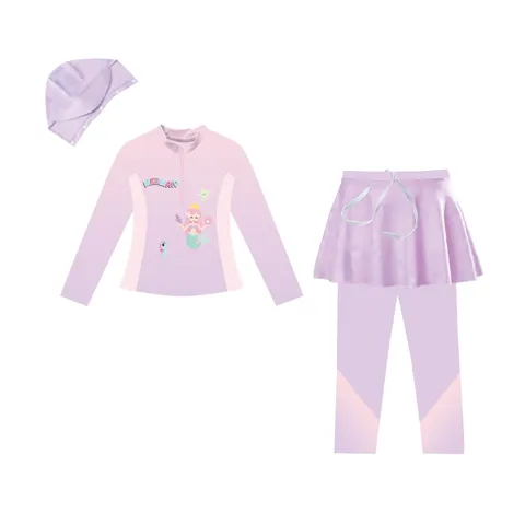Girls Long Sleeve Two Piece Swimsuit Sun Protection Rash Guard With Skirted Pants Unicorn Mermaid Cartoon Swimwear