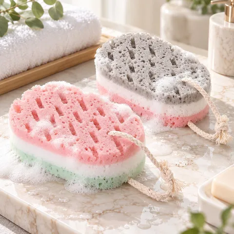 Éponge De Bain Colorée À Triple Couche Éponge Exfoliante Pour Le Corps Avec Corde De Suspension Éponge Moussante