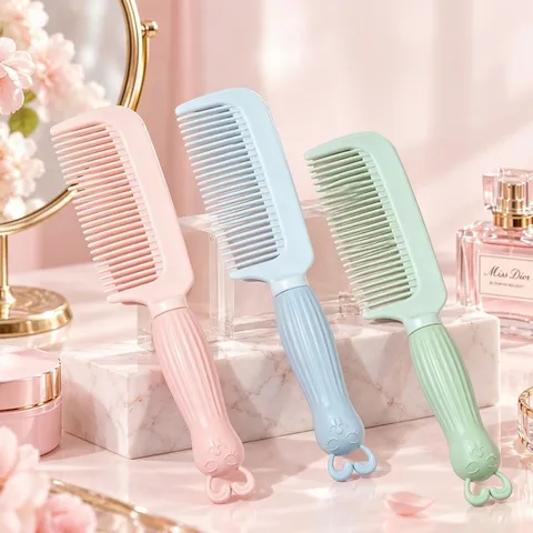 Cute Cartoon Rabbit Handle Hair Brush Anti Static Fine Tooth Plastic Comb For Women Girls Daily Hair Care Grooming