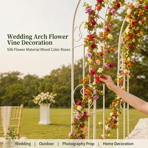 Vigne De Fleurs De Roses En Soie Artificielle Fausses Plantes Suspendues Pour Parc Extérieur Maison Mariage Décor Guirlande Florale