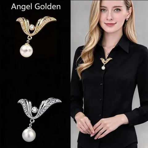 Elegante Spilla a Fiocco con Perle per Donna Lega Strass Oro Argento Fibbia Anti-esposizione Fissa Accessori Gioielli Abbigliamento