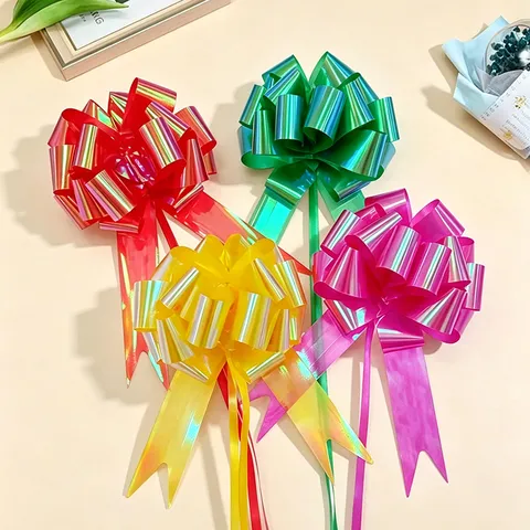 Metallic Plastic Pull Bows For Gift Wrapping Christmas Wedding Party Decoration Spherical Ribbon Butterfly Bow Ornament