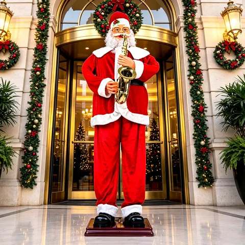 Père Noël Animé Taille Réelle Avec Saxophone Musique Commande Vocale Décoration De Noël Mobile Pour Maison Fête