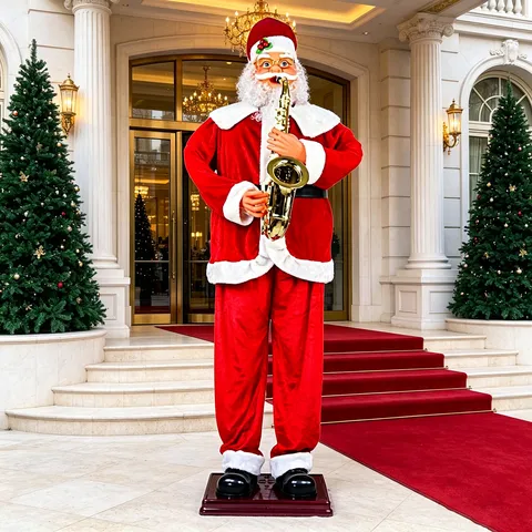 Père Noël Animé Taille Réelle Avec Saxophone Musique Commande Vocale Décoration De Noël Mobile Pour Maison Fête
