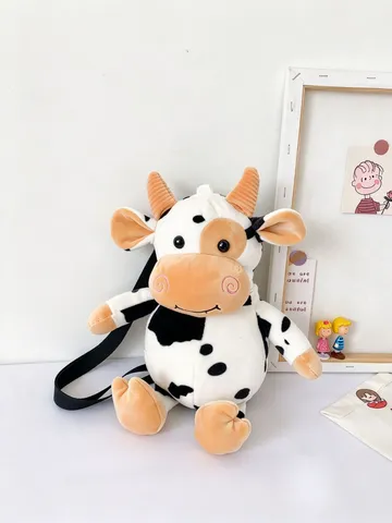 Sac À Bandoulière En Peluche Forme De Vache Mignon Dessin Animé Animal Sac À Main Doux Pour Enfants Accessoire Kawaii