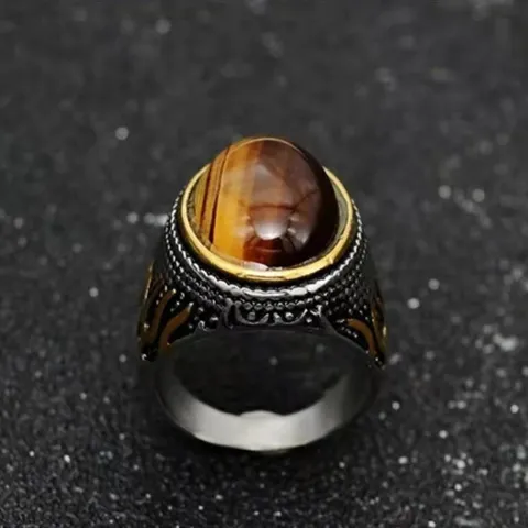 Anello Sigillo Retrò Lega Pietra Occhio Di Tigre Motivo Fiamma Stile Punk Vintage Per Uomo Gioielli