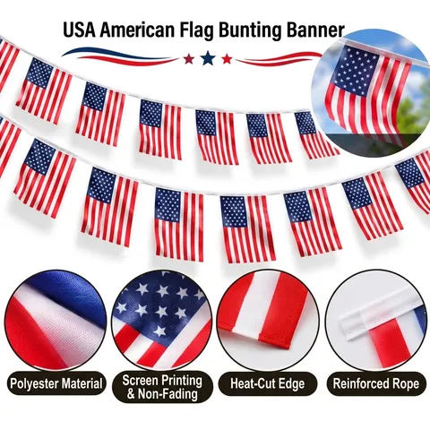 US Flagge Wimpelkette Patriotische Sterne Und Streifen Girlande Unabhängigkeitstag Dekoration Polyester Party Bar Outdoor Banner