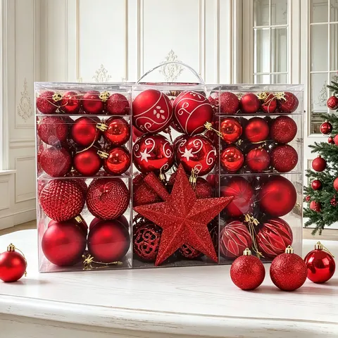 Décorations de Sapin de Noël Incassables Cimier Étoile Boules de Noël Assorties pour Décoration de Maison de Fête