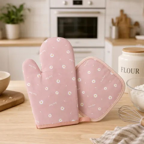 Modern Minimalist Printed Quilted Heat Insulation Oven Mitts Potholder Set Fabric Flower Polka Dot Plaid Daisy Kitchen Baking Gloves Home Table Decor Cooking Tool For Cooking Baking