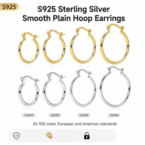 925 Sterling Silver Hoop Earrings Hollow Tube Minimalist Simple Style High Polished Jewelry For Women
