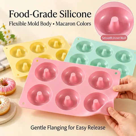 Silicone Donut Mold Multi Cavity Non Stick Flexible Round Cake Baking Pan For Homemade Pastry Macaron Color Kitchen Tool