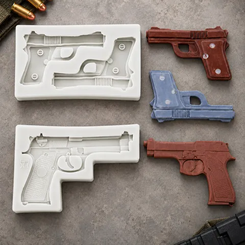 3D Handgun Silicone Mold Realistic Pistol Shape For Chocolate Fondant Resin Clay Soap Candle Making DIY Craft