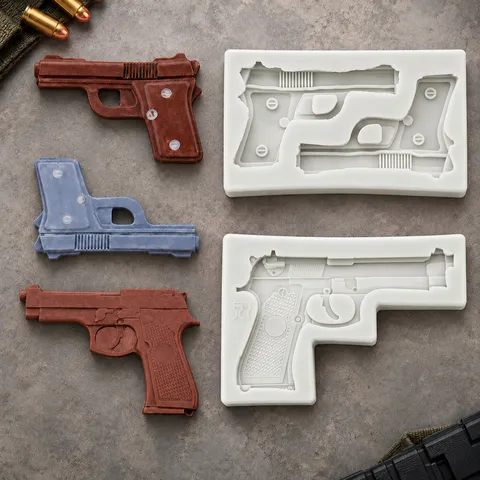 3D Handgun Silicone Mold Realistic Pistol Shape For Chocolate Fondant Resin Clay Soap Candle Making DIY Craft