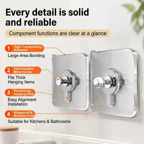 Pegatinas De Tornillo Adhesivas Sin Perforaciones Ganchos De Pared Transparentes Colgador De Marcos De Fotos Plástico Metal