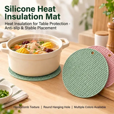 Round Silicone Heat Insulation Pad Honeycomb Non-Slip Trivet Mat For Kitchen Pot Bowl Dish Dining Table Hanging Design