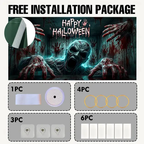 Halloween Garage Door Banner Polyester Background Cloth Festive Outdoor Party Decoration Haunted House Pumpkin Skeleton