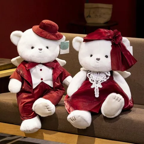 Romantic Wedding Couple Angel Bear Plush Toy Stuffed Animal Soft Doll Valentine Day Gift Home Decor
