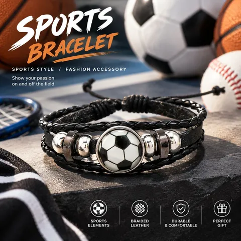 Luminous Sports Bracelet Adjustable Braided Cowhide Leather Wax Cord Wristband For Football Basketball Fans Gift