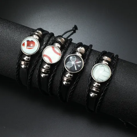 Luminous Sports Bracelet Adjustable Braided Cowhide Leather Wax Cord Wristband For Football Basketball Fans Gift