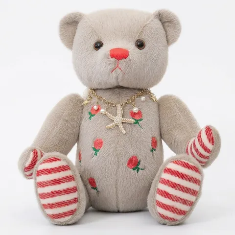 Lindo Osito de Peluche Relleno Con Cinco Articulaciones Bordado de Rosa Muñeca de Animal Suave Regalo de San Valentín
